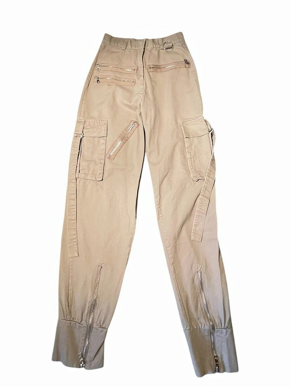 Fanny Lyman x Missguided Women's Beige Cargo Pants Flat Zip Pockets 0 XS